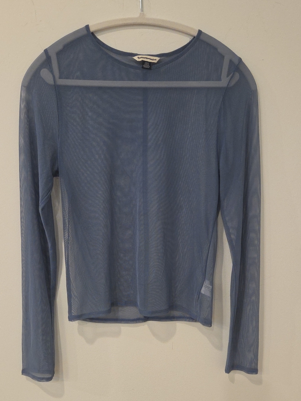 American Eagle Outfitters Dusty Blue Sheer Long Sleeve Top